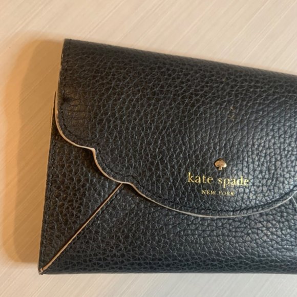 Kate Spade Black Pebble Leather Scallop Trim Wallet Leewood Place Tavy - Picture 9 of 12